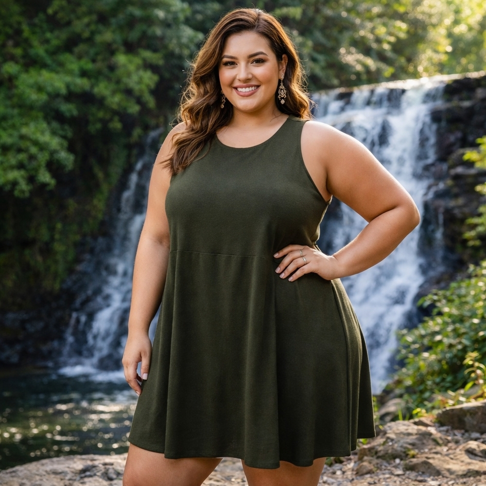 Athleta Plus Size Dark Green Sleeveless Midi Dress Flowy Casual Minimalist